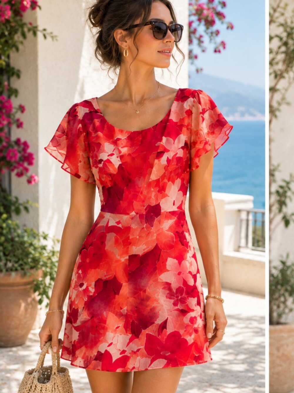 NWT Vintage Y2K John Roberts Floral Mini Dress Back Tie Detail